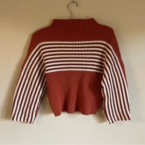 Paper Heart Ribbed Funnel Neck Striped Wide Sleeve Dolman Knit Sweater Boho